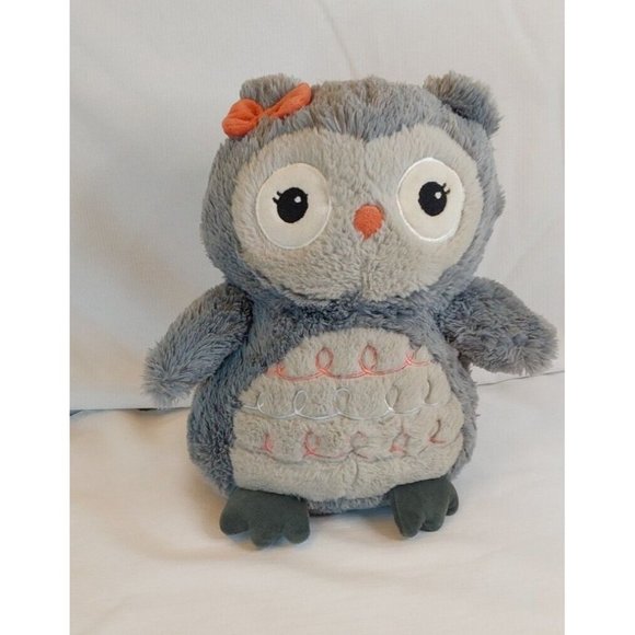 Lambs & Ivy Gray Owl Plush 12" Girl Orange Bow pre-owned  good condition. - Picture 1 of 7